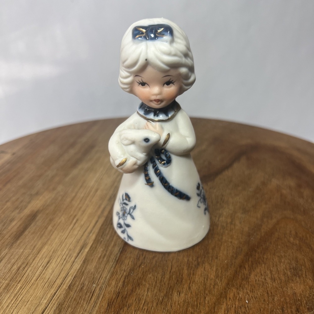 Vintage Jasco Royal Majestic Porcelain Bell Girl with Bunny Bell Made in‎ Taiwan